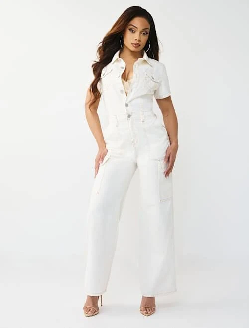 True Religion Women's Twill Cargo Jumpsuit