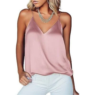 Ekouaer Women's Silk Satin V-Neck Camisole Tank Tops