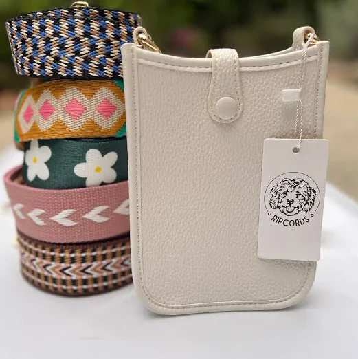 Embroidered Vegan Leather Crossbody Phone Purse with Guitar Strap