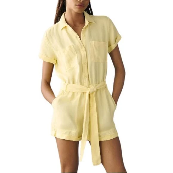 Anthropologie Pants & Jumpsuits | Anthro Cloth & Stone Light Yellow Utility Belted Tie Waist Romper In Sunrays - S | Color: Yellow | Size: S |