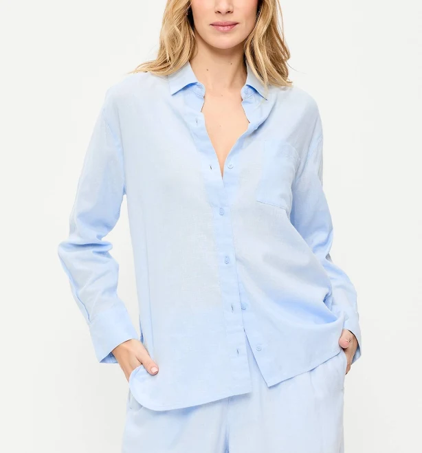Old Navy Women's Linen-Blend Loose Button-Down Shirt