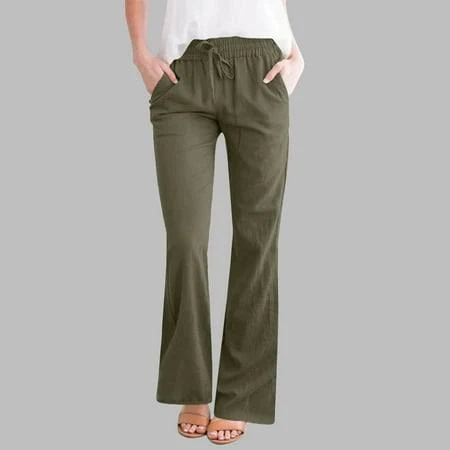 Women's High-Waisted Flare Cotton Linen Leggings with Pockets