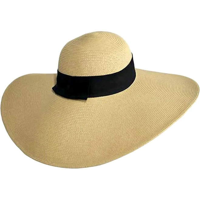 Luxury Divas Wide Brimmed Floppy Hat with Black Ribbon Hat Band