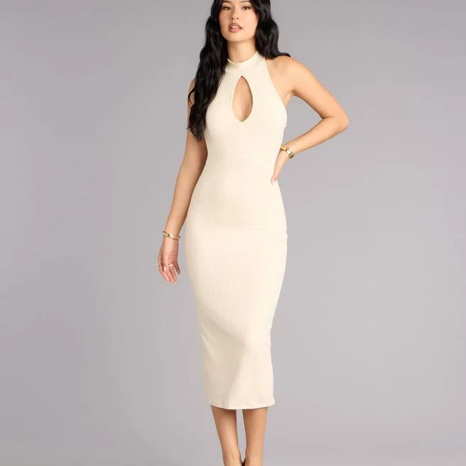 Windsor Majorly Chic Ribbed Knit Mock Neck Midi Dress