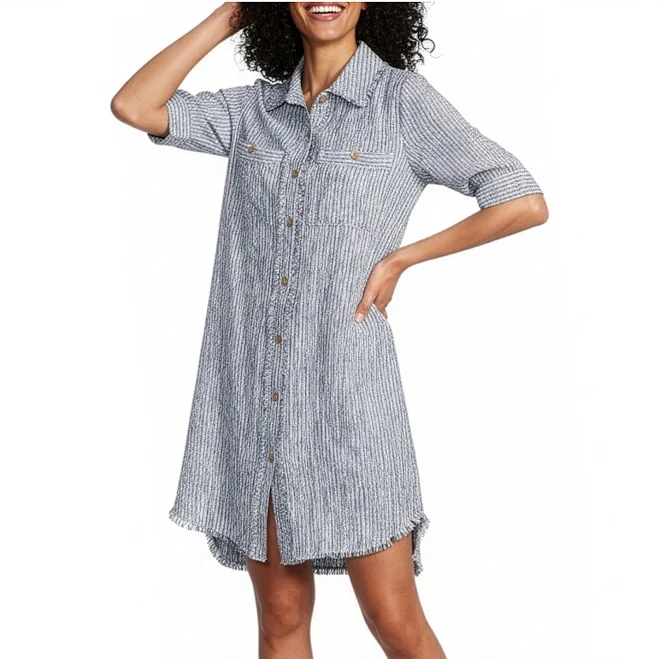 Westbound Women's Linen Blend Short Sleeve Y-Neck Shirt Dress