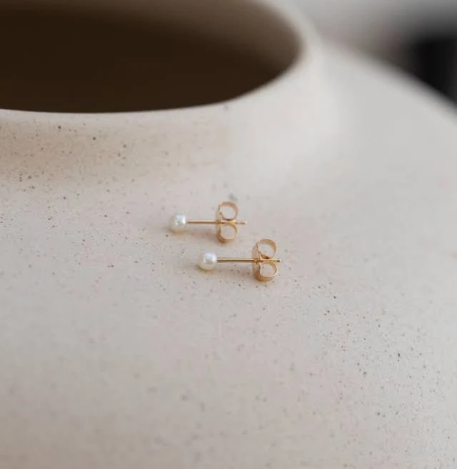 14K Gold Tiny Pearl Stud Earrings