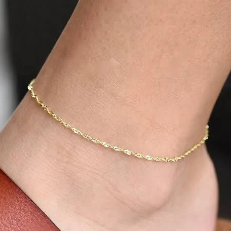 14K Solid Gold Dainty Anklet