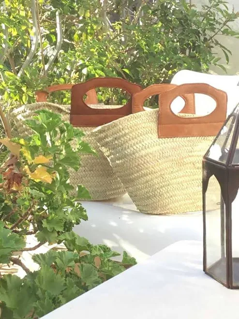 Straw Tote with Large Leather Handles