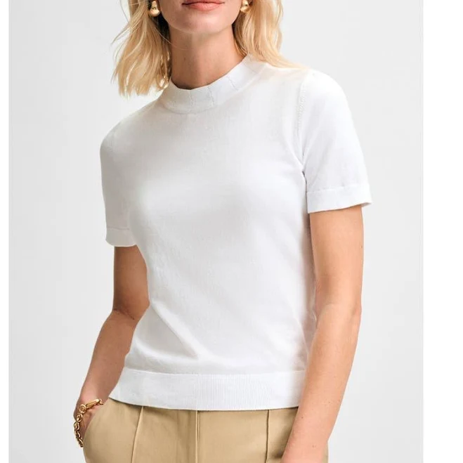 Isaac Mizrahi Women's Mock Neck Short Sleeve Sweater Top