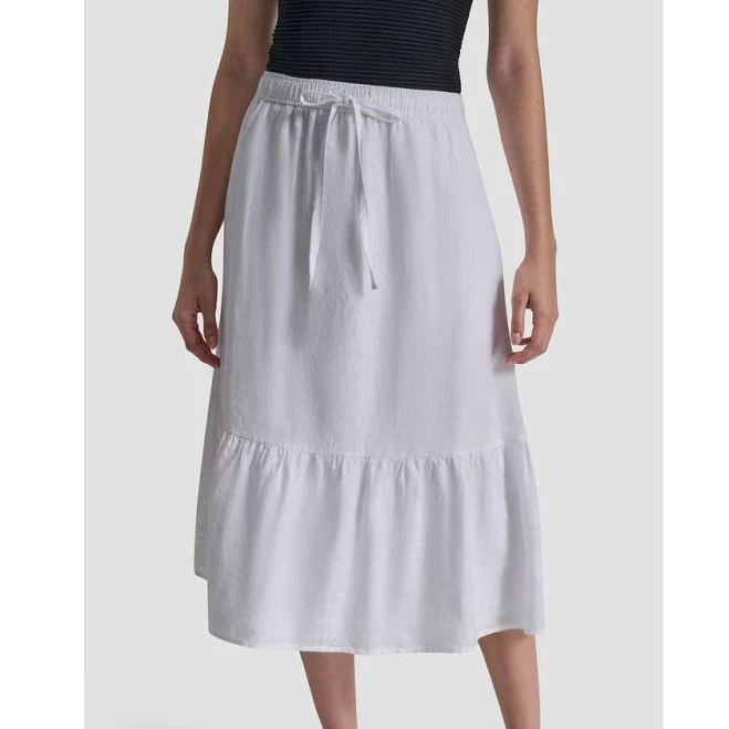 DKNY Women's A-Line Linen Midi Skirt with Drawstring Waist