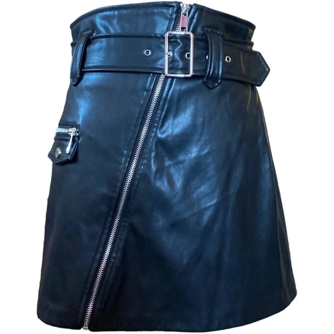 Faux Leather High-Waist A-Line Skirt with Zip-Up Detail