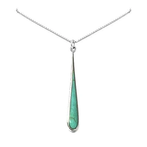 925 Sterling Silver Turquoise Long Drop Pendant Necklace