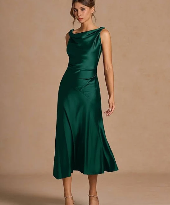 Azazie Cowl Sheath Midi Dresses