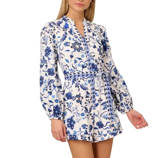 Adrianna Papell Women's Printed Tie-Front Romper