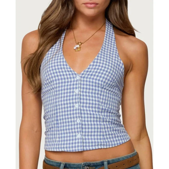 Evan Gingham Women's Cotton Halter Top