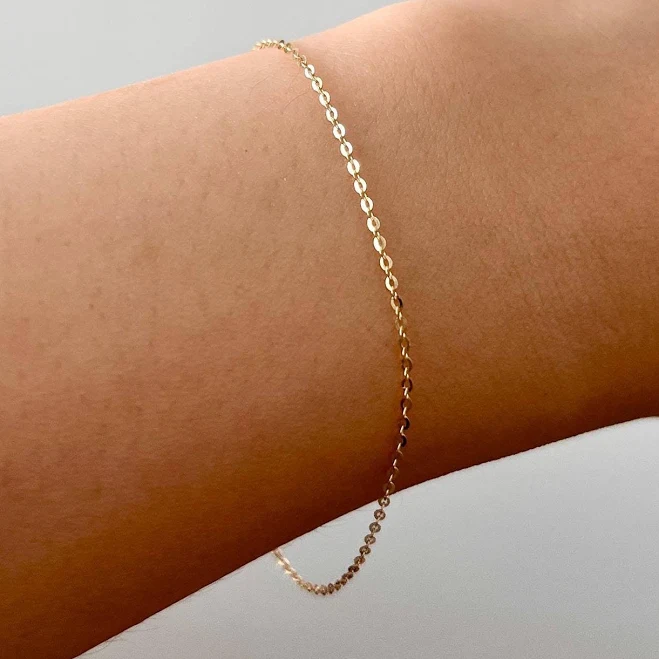 14K Solid Gold Minimalist Cable Chain Bracelet