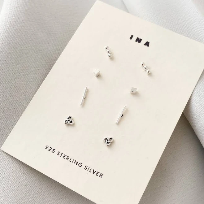 Tiny Sterling Silver Stud Earring Set