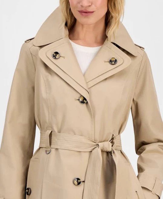 London Fog Women's Single-Breasted Hooded Belted Trench Coat