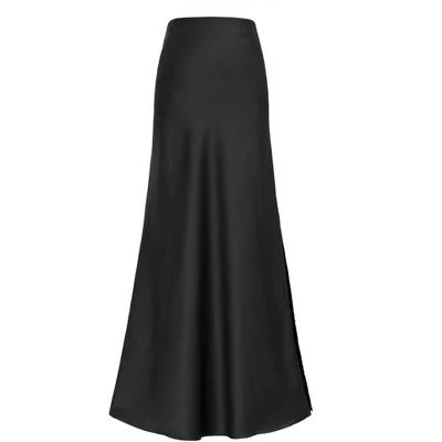 INSPIRE CHIC Women Satin Maxi Elastic High Waist Side Slit Flowy Long for Party Wedding Skirt