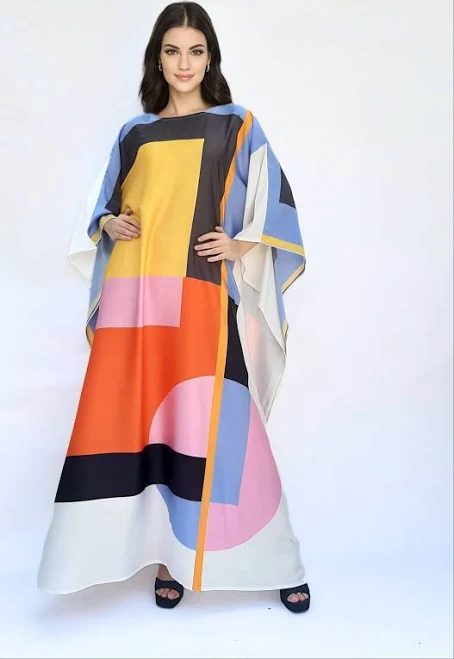 Vivid Silk Blend Kaftan Dress