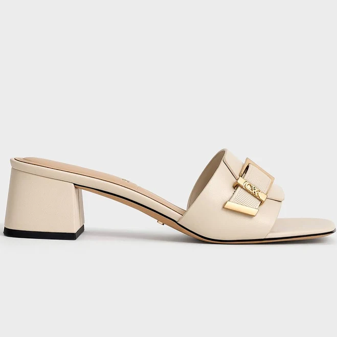 Charles & Keith Whitney Leather Buckled Block-Heel Mules