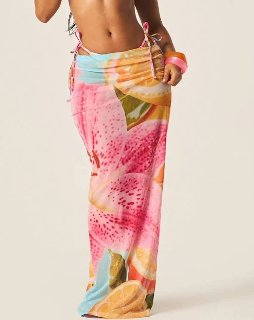 Missguided Women's Tropical Citrus Print Sarong Wrap Maxi Skirt