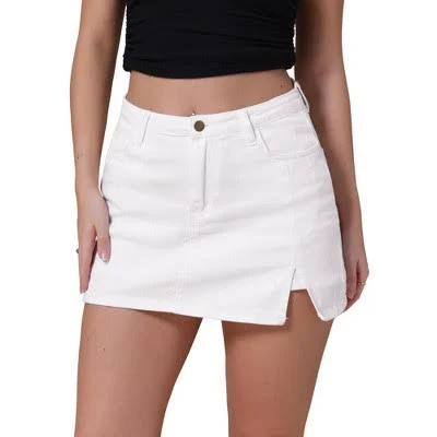 Inspire Chic Women's Side Slit High Waisted A-Line Mini Denim Skirts