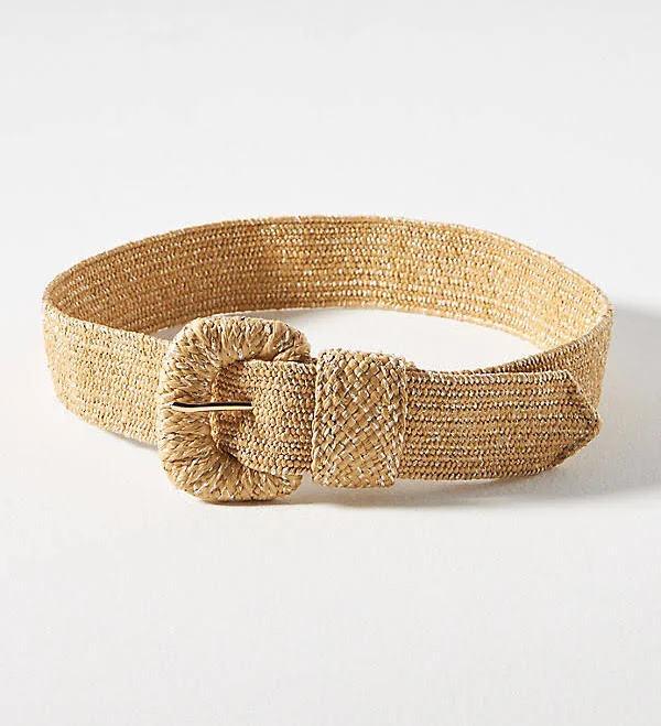 Anthropologie Raffia-Wrapped Stretch Waist Belt