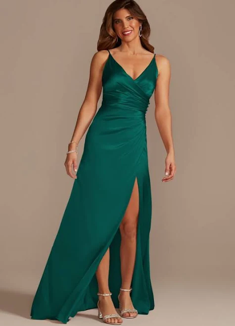 Galina Signature Charmeuse Draped Strappy Dress in True Teal | Size: 0 | David's Bridal