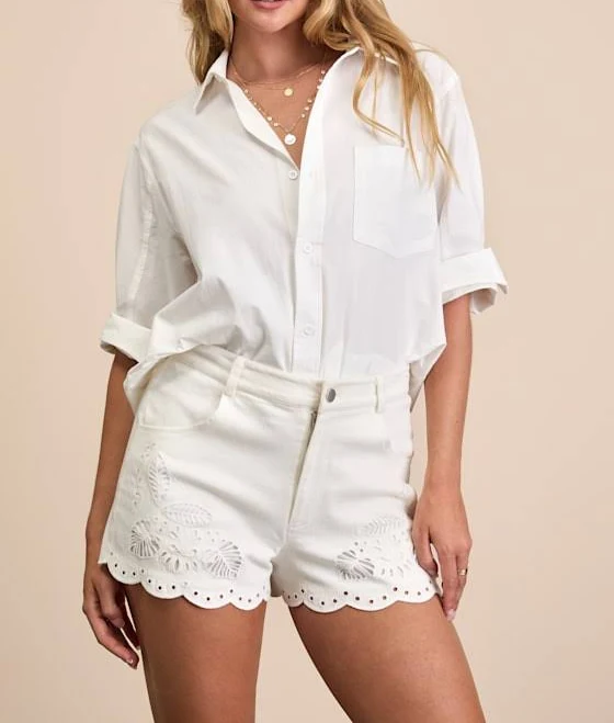 Lulus Twill Eyelet Scalloped Shorts