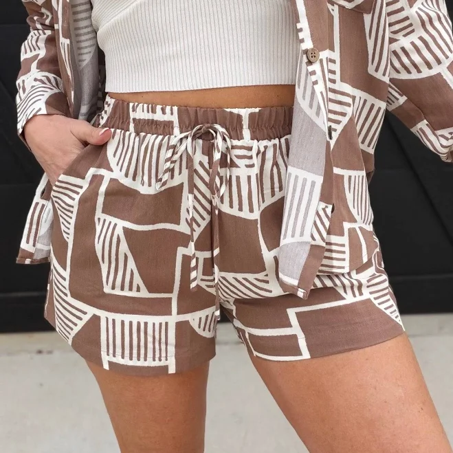 Abstract Print Drawstring Shorts
