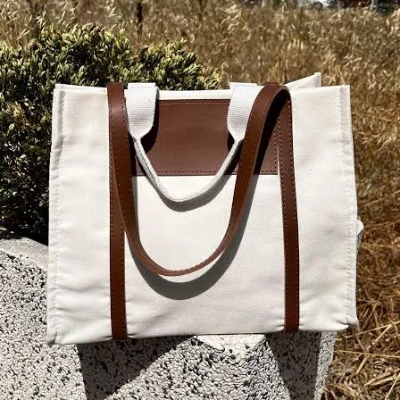 Minimalist Canvas Vegan Leather Tote Bag
