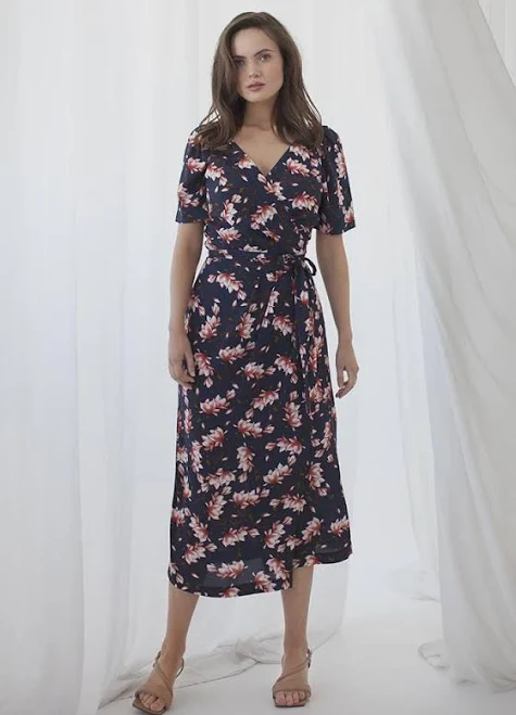 Floral Print Viscose Wrap Midi Dress