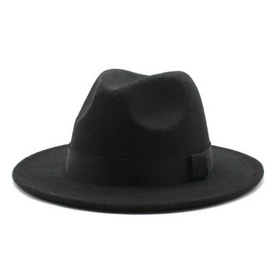 Anna-Kaci Classic Wide Brim Felt Fedora Hat with Grosgrain Band