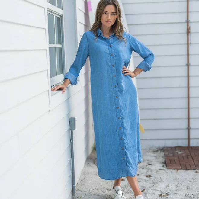 Tencel Denim Long Shirt Dress