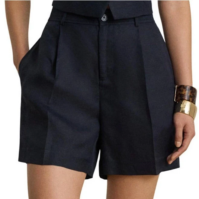 Ralph Lauren Women's Petite Size Terrish Pleated High-Rise Shorts