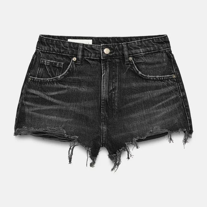 Zara Trf Ripped High-Waisted Denim Shorts