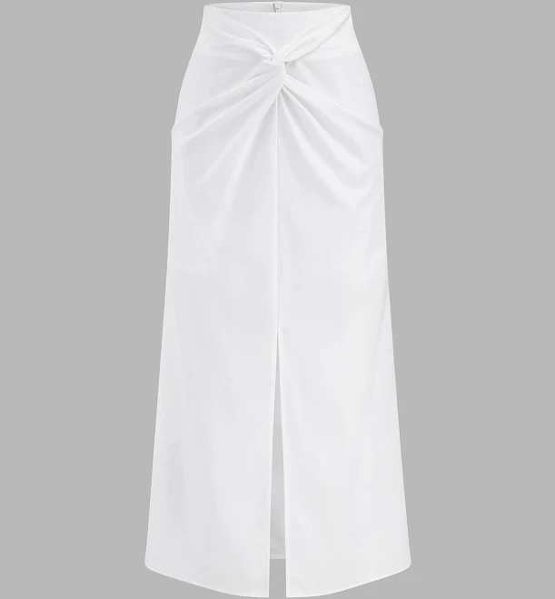 Twisted Slit Cotton Linen Midi Skirt