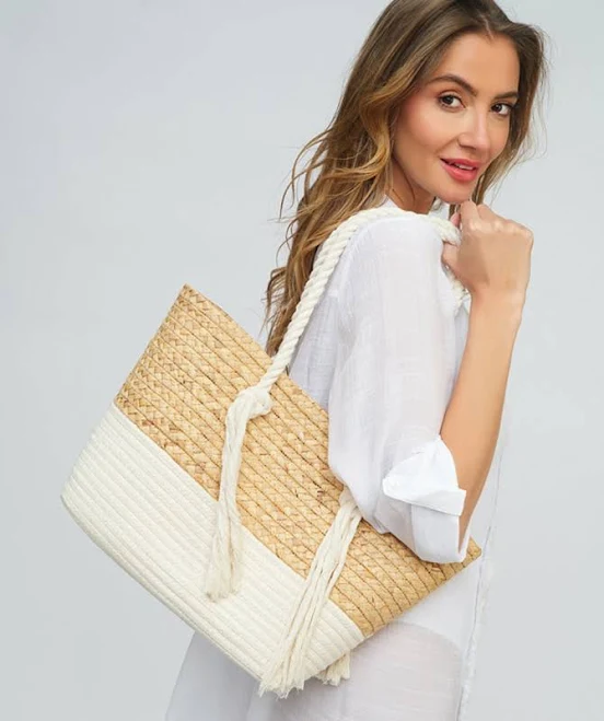 Hampton Straw Tote Bag with Rope Handles