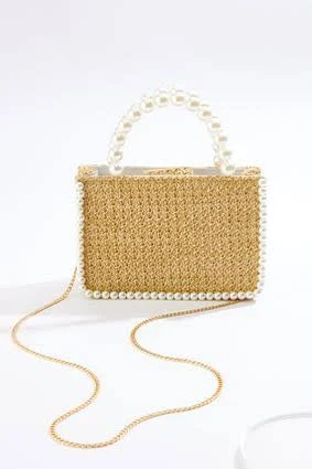 Raffia Pearl Handle Crossbody