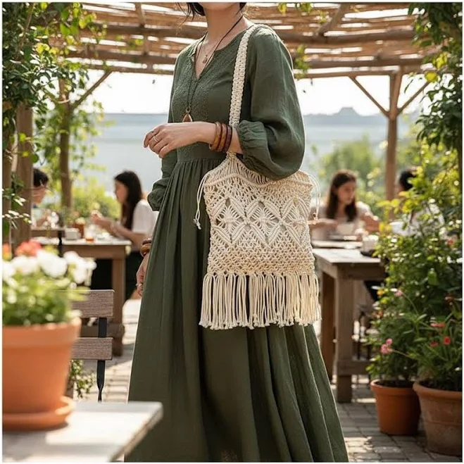 Hollow Out Fringe Woven Straw Crossbody Bag