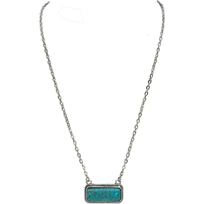 Rustic Couture's Silver Turquoise Stone Pendant Necklace