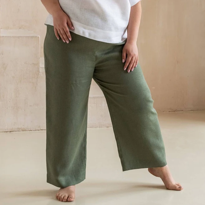 Women's High-Rise Linen Wide-Leg Pants