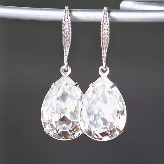 Crystal Teardrop Silver Dangle Earrings