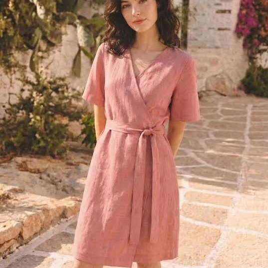 Island Luxe Organic Linen Wrap Midi Dress