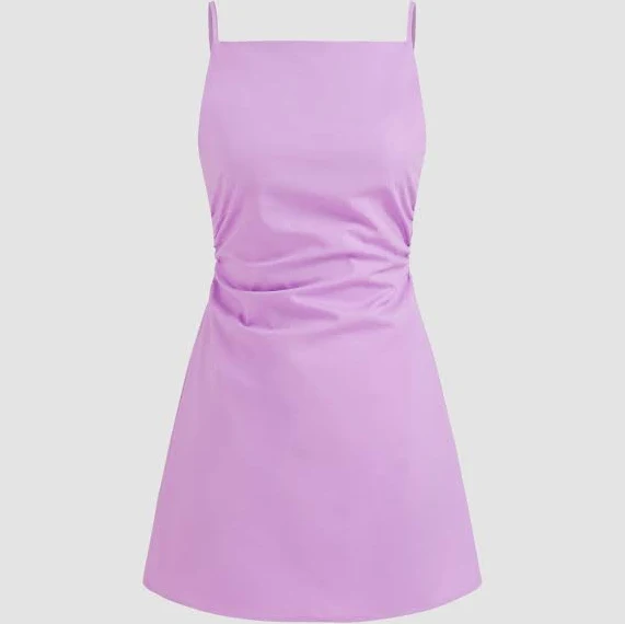 CIDER Women's Mini Dress Woven Linen-blend Solid Ruched Dress for Homecoming