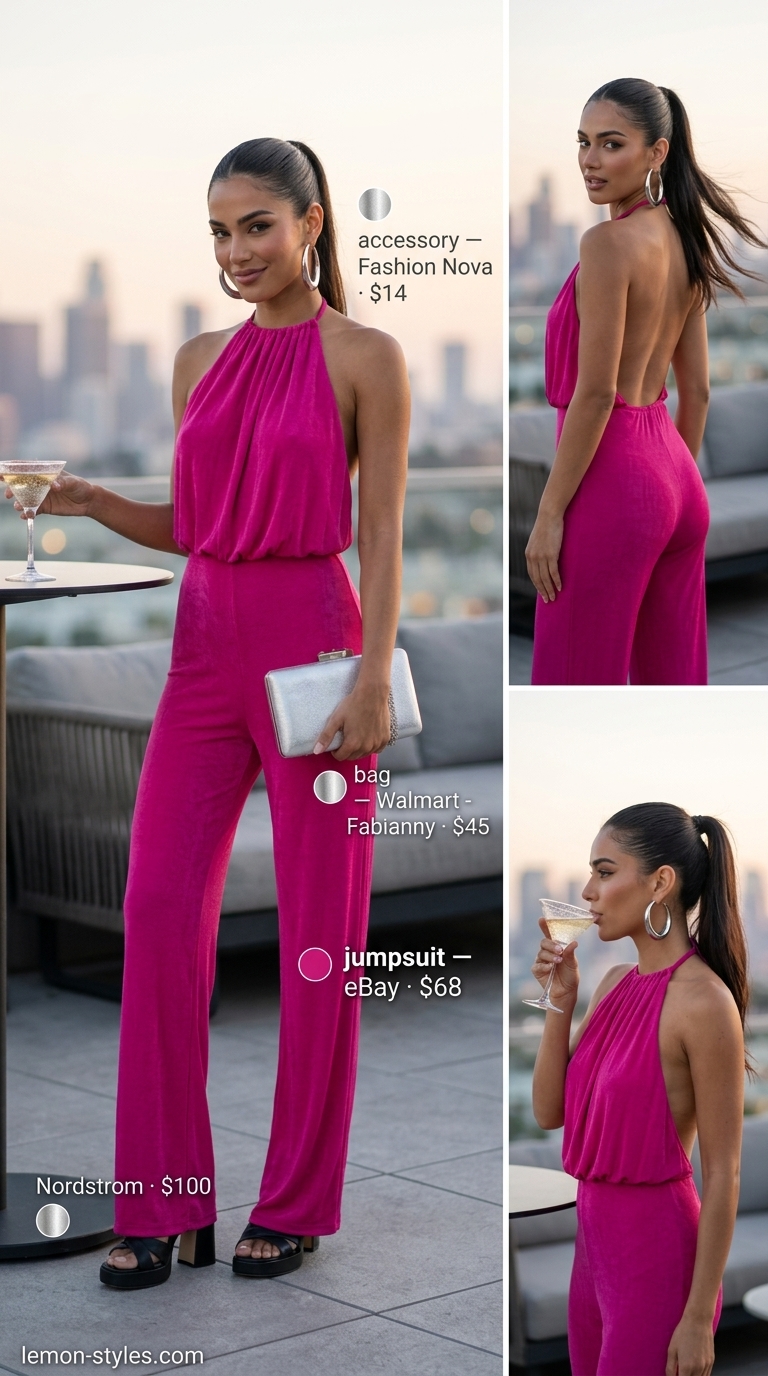 Fuchsia wide-leg jumpsuit: a sparkle summer birthday outfit for women 2026. Bold for evening events.