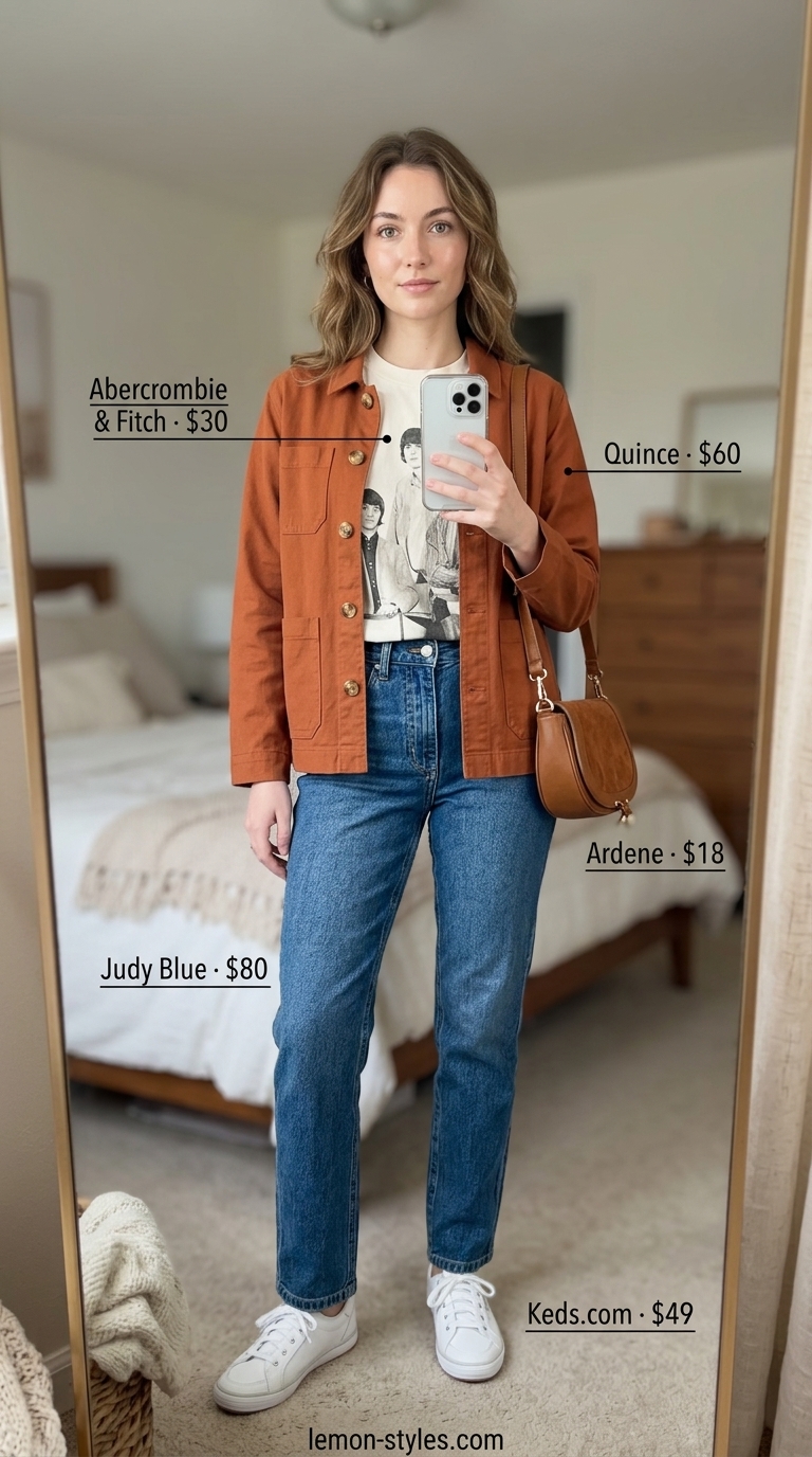Vintage Cool: Straight Leg Jean Outfits Summer 2026 Vintage cool: Mid-blue straight leg jeans, rust utility jacket, graphic tee, sneakers. Summer outfits for women 2026.