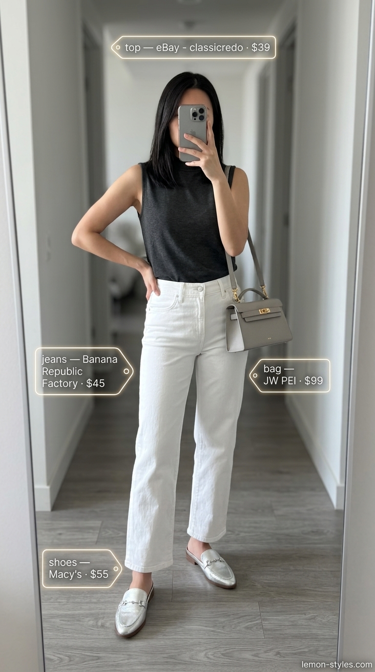 Modern Art: Straight Leg Jean Outfits Summer 2026 White straight leg jean outfits summer for women 2026 with mock neck top for gallery.