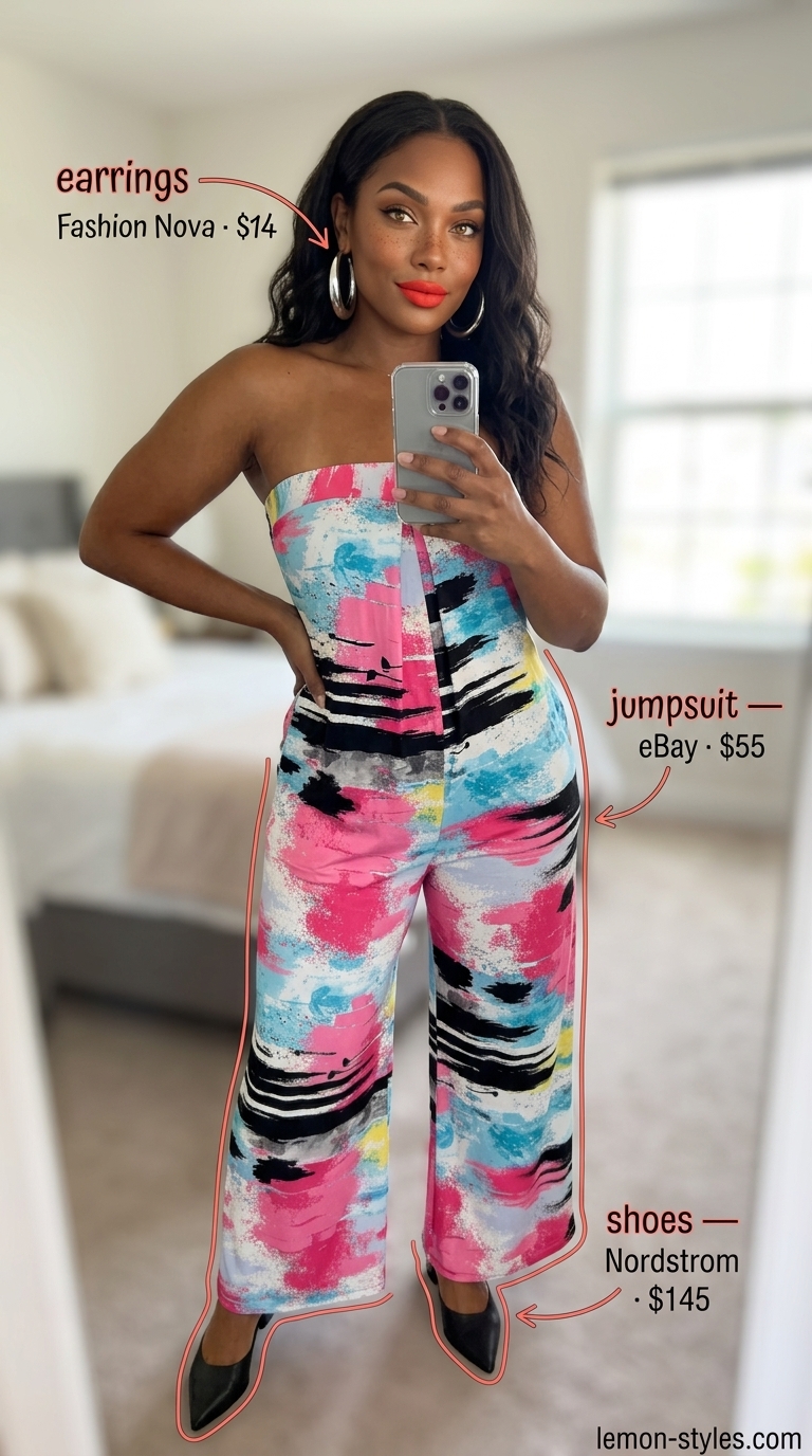 Abstract Print Strapless Jumpsuit: Gallery Glam 2026 Abstract print strapless jumpsuit for women 2026, perfect for gallery openings, art events, or fashion parties. Bold and artistic.